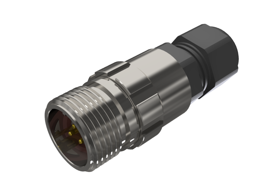 Multicontact aerial extender male connector for solder of size 10 with 3 pins of 10A and clamp type D for cable of Ø 2mm-7mm in nickel with IP68
