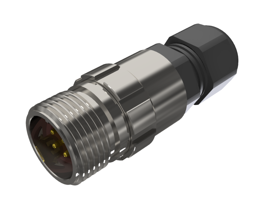 CONNECTOR MULTICONTACT AERIAL EXTENDER MALE SOLDER SIZE-10 4 PINS 10A CLAMP TYPE A CABLE Ø 2mm-7mm NICKEL IP68