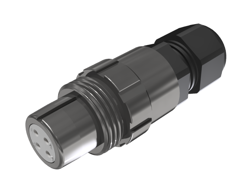 CONNECTOR MULTICONTACT AERIAL EXTENDER FEMALE SOLDER SIZE-10 4 PINS 10A CLAMP TYPE A CABLE Ø 2mm-7mm NICKEL IP68