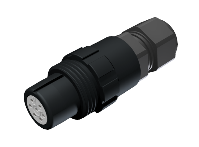 CONNECTOR MULTICONTACT EXTENDER FEMALE SOLDER SIZE-10 7 PINS 7.5A CLAMP TYPE D CABLE Ø 4.5mm-10mm BLACK ANODISED IP68