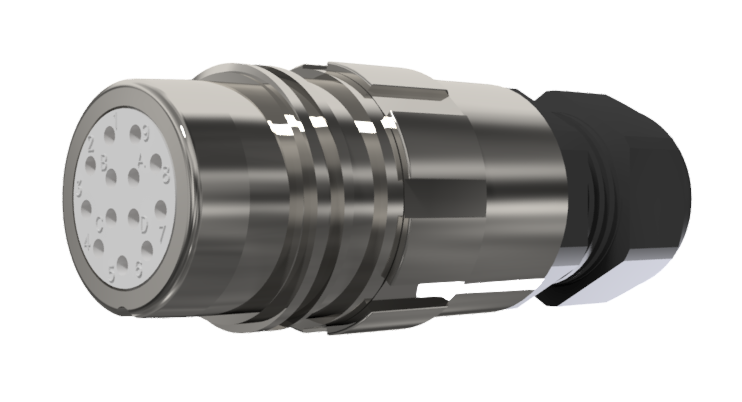 CONNECTOR MULTICONTACT AERIAL EXTENDER FEMALE SOLDER SIZE-20 13 PINS 10A CLAMP TYPE B CABLE Ø 7mm-13mm NICKEL IP68