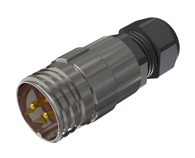 CONNECTOR MULTICONTACT AERIAL EXTENDER MALE SOLDER SIZE-20 2 PINS 25A CLAMP TYPE A CABLE Ø 5mm-10mm NICKEL IP68