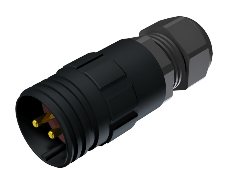 CONNECTOR MULTICONTACT AERIAL EXTENDER MALE SOLDER SIZE-20 2 PINS 25A CLAMP TYPE A CABLE Ø 5mm-10mm BLACK ANODISED IP68
