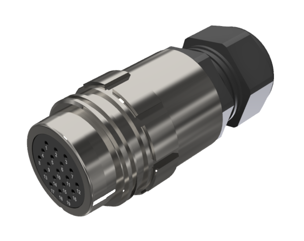 CONNECTOR MULTICONTACT AERIAL EXTENDER FEMALE SOLDER SIZE-30 19 PINS 10A CLAMP TYPE B CABLE Ø 7mm-15mm NICKEL IP68