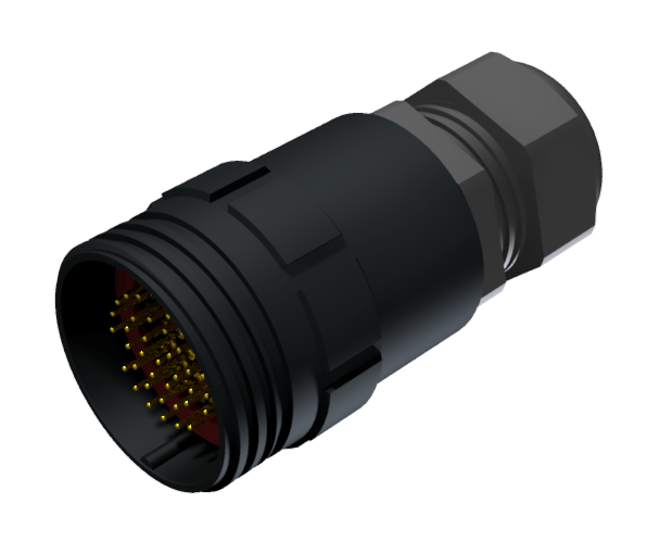 CONNECTOR MULTICONTACT AERIAL EXTENDER MALE SOLDER SIZE-30 37 PINS 7.5A CLAMP TYPE B CABLE Ø 7mm-15mm BLACK ANODISED IP68