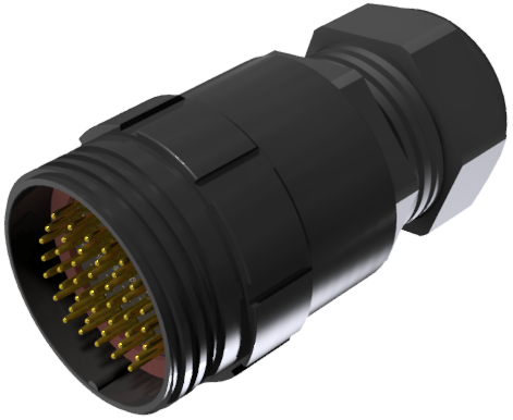 Connector multicontact aerial extender male solder size 40 with 43 pins 10A, clamp type B for cable Ø 19mm-28mm, black anodised IP68