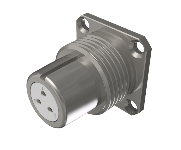 Multicontact receptacle connector with female solder contacts in size 10 with 3 pins of 10A, nickel and IP68