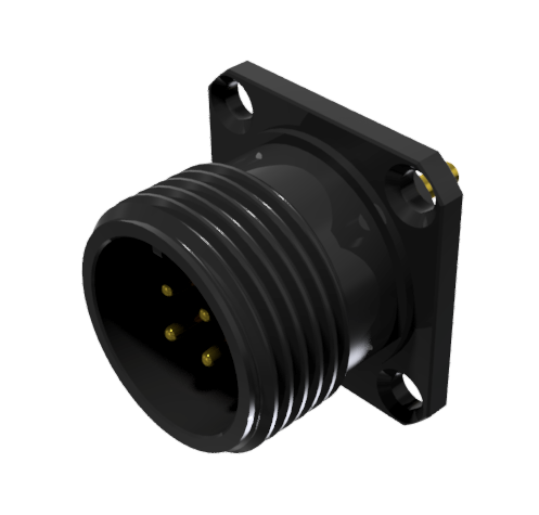Conector base multicontacto macho para soldar de tamaño 10 con 4 pines y 10A, anodizado negro, IP68