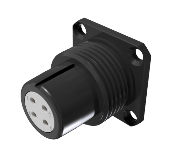 Conector base multicontacto hembra para soldar de tamaño 10 con 4 pines y 10A, anodizado negro, IP68