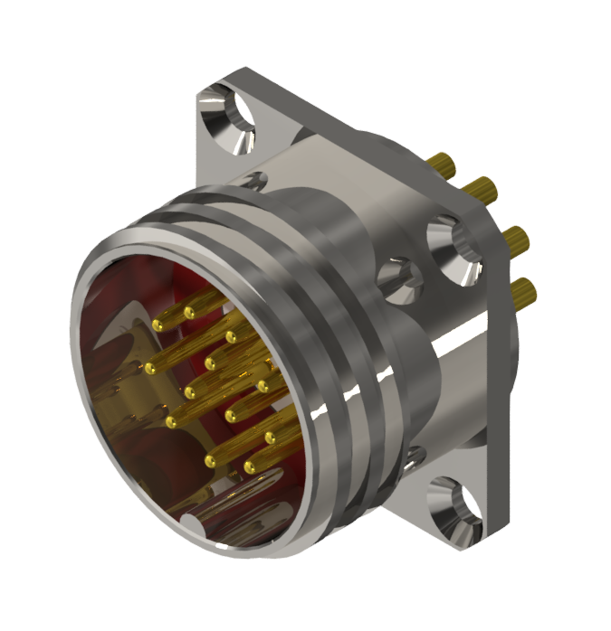 Conector base macho multicontacto para soldar de tamaño 20 con 12 pines de 10A en niquel con IP68