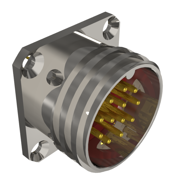 Multicontact male receptacle connector for solder, size-20, polarised 30°, 12 pins 10A, nickel, IP68