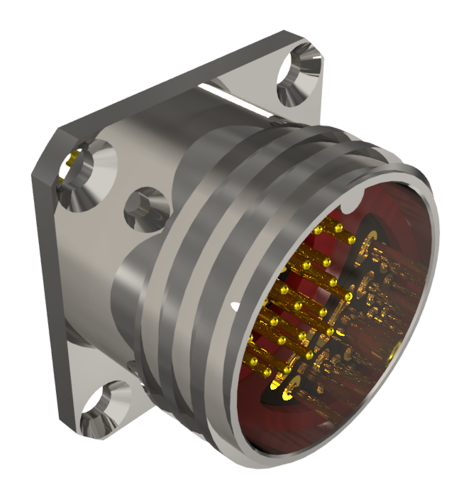 Conector multicontacto de base macho para soldar, tamaño-20 con giro a 90º, 22 pines de 7.5A en níquel IP68
