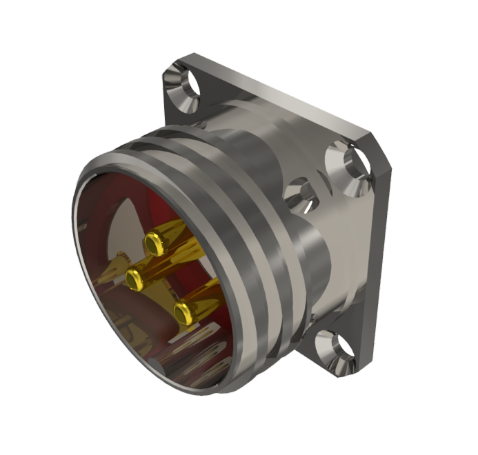 Conector base macho multicontacto para soldar de tamaño 20 con 3 pines y 25A, níquel, IP68