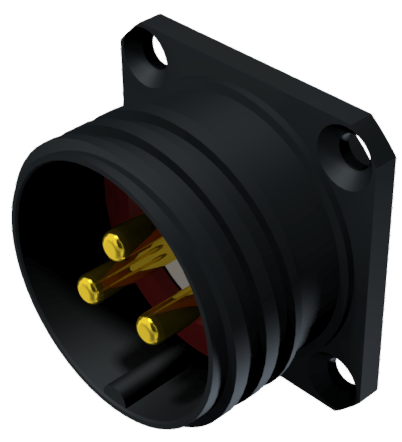 Conector multicontacto de base macho para soldar, tamaño-20 con 3 pines de 25A en anodizado negro IP68