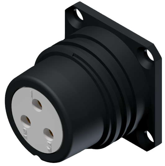 Conector multicontacto de base hembra para soldar tamaño-20 con 3 pines de 25A en anodizado negro IP68