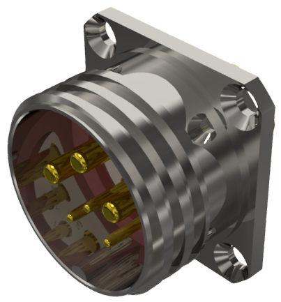 Multicontact male receptacle connector for solder, size-20 with 6 pins 10A / 25A in nickel IP68