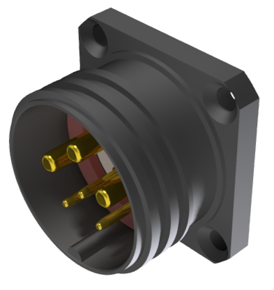 Conector base macho multicontacto para soldar tamaño-20 de 6 pines 10A / 25A, anodizado negro IP68 con junta cuadrada