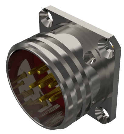 Conector base macho multicontacto para soldar de tamaño 20 con 7 pines de 10A en níquel con IP68