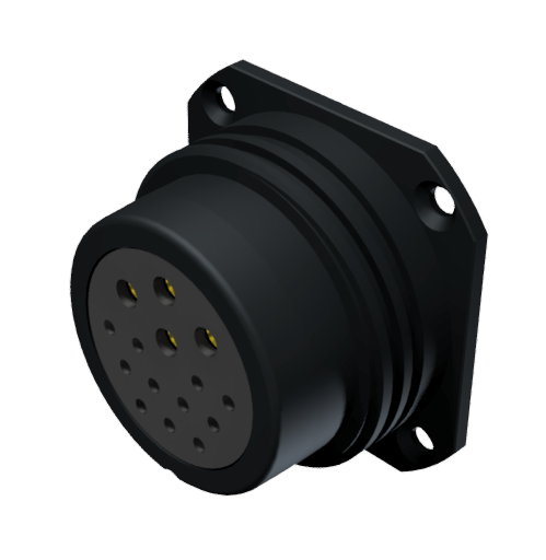 CONNECTOR MULTICONTACT RECEPTACLE FEMALE SOLDER SIZE-30 15 PINS 10A / 25A BLACK ANODISED IP68