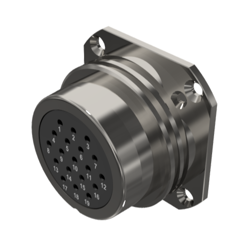 Conector base multicontacto hembra para soldar de tamaño 30 con 19 pines de 10A en níquel con IP68
