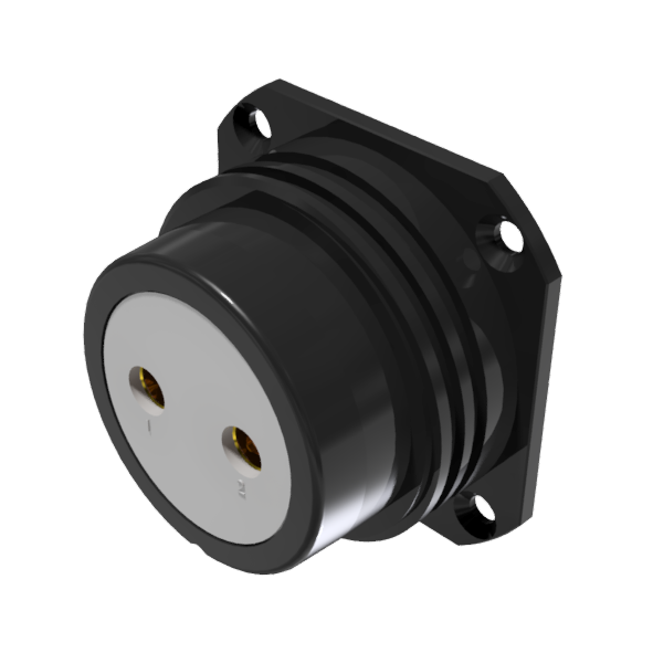 Conector multicontacto base hembra para soldar de tamaño 30 con 2 pines 50A en anodizado negro IP68