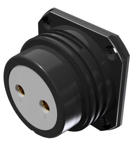Conector multicontacto de base hembra para soldar, tamaño-30, 2 pines 50A, anodizado negro, IP68 con junta cuadrada