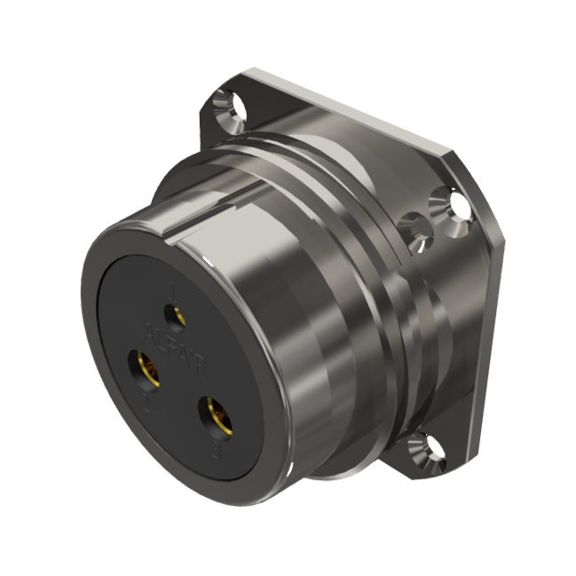 Conector base hembra multicontacto para soldar de tamaño 30 con 3 pines de 25A / 50A en níquel con IP68