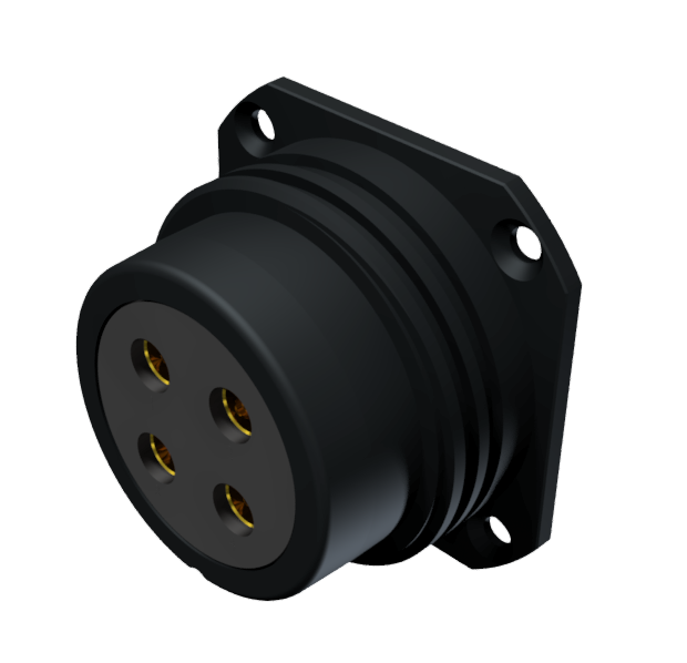 Conector multicontacto base hembra para soldar, tamaño-30 con 4 pines, 50A, anodizado negro, IP68