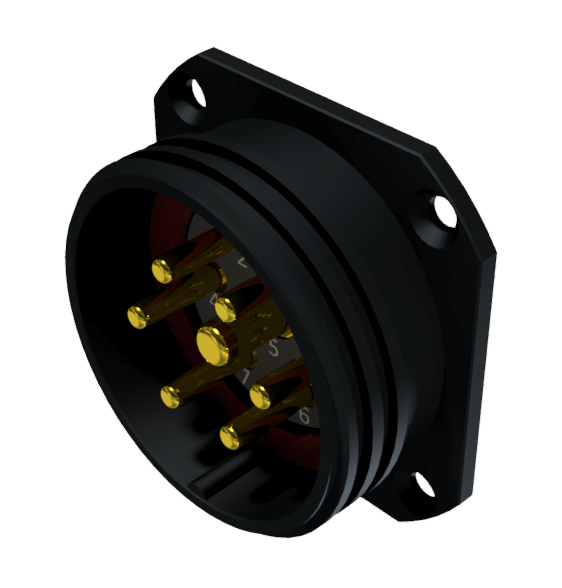 Conector multicontacto de base macho para soldar, tamaño-30 con 7 pines de 25A / 50A en anodizado negro IP68