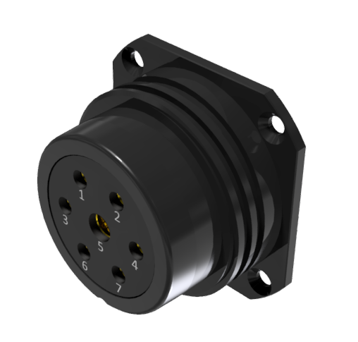Conector base hembra multicontacto para soldar, tamaño-30, con 7 pines 25A / 50A en anodizado negro IP68