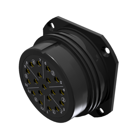 CONNECTOR MULTICONTACT RECEPTACLE FEMALE SOLDER SIZE-40 19 PINS 25A BLACK ANODISED IP68