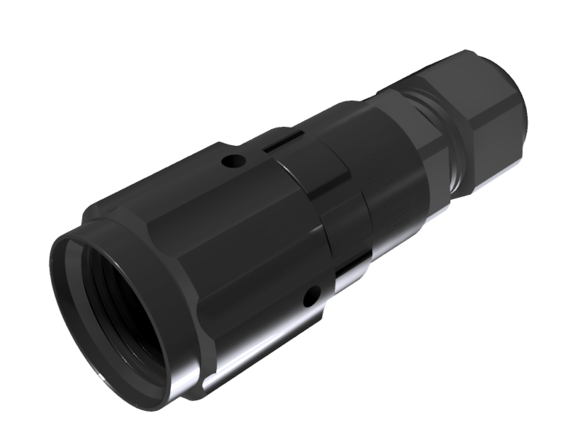 Multicontact aerial straight plug connector with male solder contacts in size 10 with 3 pins of 10A and clamp type D for cable of Ø 2mm-7mm in black anodised with IP68