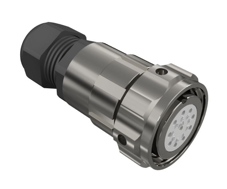 CONNECTOR MULTICONTACT AERIAL PLUG FEMALE SOLDER SIZE-20 10 PINS 10A CLAMP TYPE B CABLE Ø 7mm-13mm NICKEL IP68