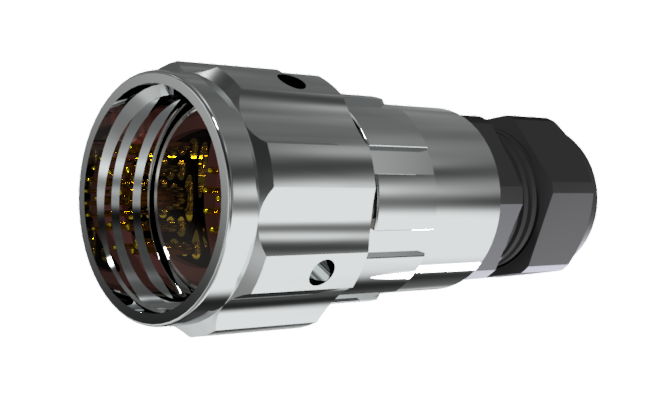 Conector multicontacto aéreo de tipo ficha macho para soldar de tamaño-20 con 22 pines y prensa estopas de 7.5 tipo B para cable de Ø 7mm-13mm en níquel con IP68