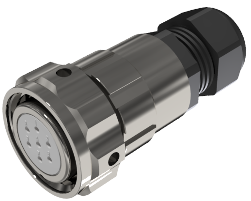 Conector multicontacto aéreo hembra para soldar de tamaño-20 con 7 pines de 10A, prensa estopas tipo A para cable Ø 5mm-10mm, níquel e IP68