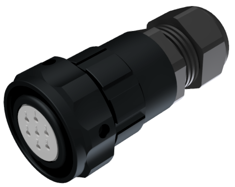 Conector aéreo multicontacto hembra para soldar, tamaño-20, con 7 pines de 10A, prensa estopas tipo A para cable de Ø 5mm-10mm, anodizado negro, IP68
