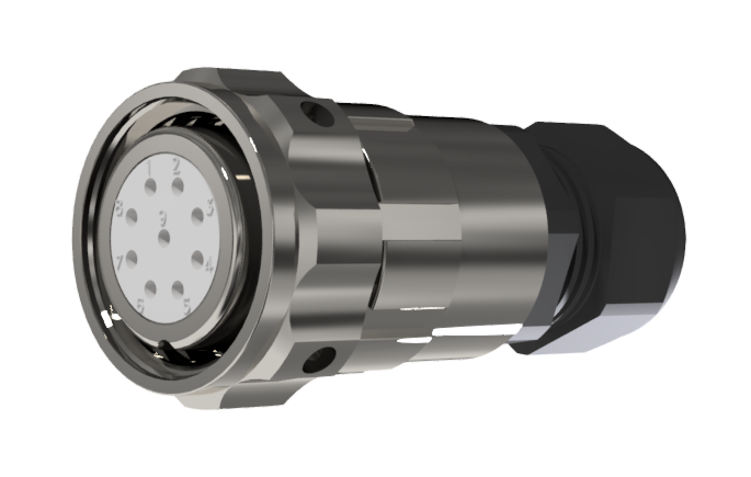 CONNECTOR MULTICONTACT AERIAL PLUG FEMALE SOLDER SIZE-20 9 PINS 10A CLAMP TYPE B CABLE Ø 7mm-13mm NICKEL IP68
