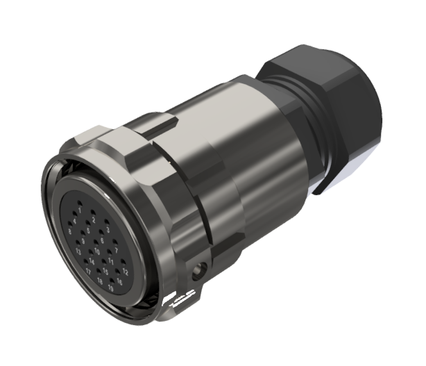 CONNECTOR MULTICONTACT AERIAL PLUG FEMALE SOLDER SIZE-30 19 PINS 10A CLAMP TYPE B CABLE Ø 7mm-15mm NICKEL IP68