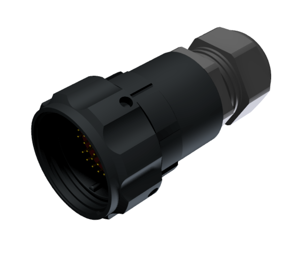 CONNECTOR MULTICONTACT AERIAL PLUG MALE SOLDER SIZE-30 37 PINS 7.5A CLAMP TYPE B CABLE Ø 7mm-15mm BLACK ANODISED IP68
