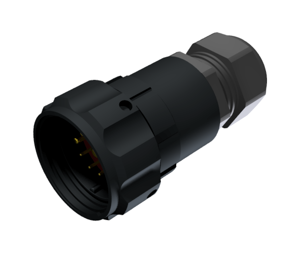 CONNECTOR MULTICONTACT AERIAL PLUG MALE SOLDER SIZE-30 9 PINS 10A / 25A / 50A CLAMP TYPE B CABLE Ø 7mm-15mm BLACK ANODISED IP68