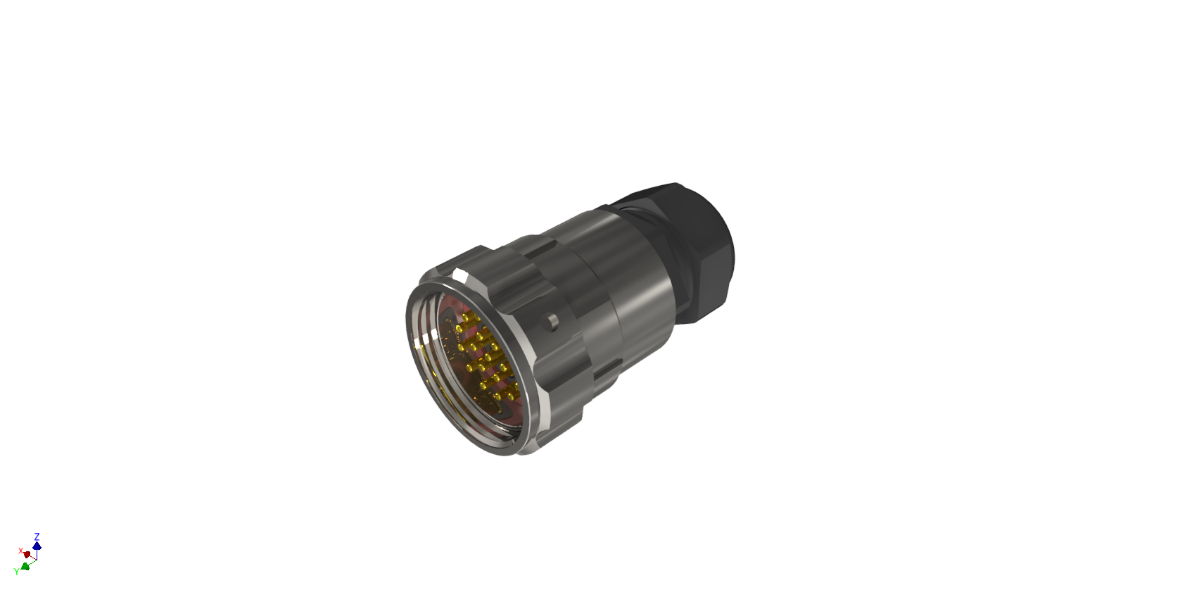 Conector multicontacto aéreo macho para crimpar, tamaño-40, de 19 pines 25A, con prensaestopas tipo B para cable de Ø 19mm-28mm, níquel, IP68