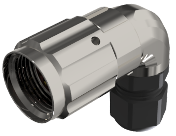 Conector circular de tipo ficha aérea en codo con 3 pines macho para soldar de tamaño 10, 10A, prensa estopas tipo D para cable de Ø 4.5mm-10mm, niquelado, IP68