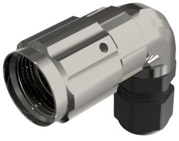 Multicontact aerial straight plug right angled male connector with solder contacts in size 10 with 4 pins of 10A, clamp type D for cable Ø 4.5mm-10mm, nickel and IP68