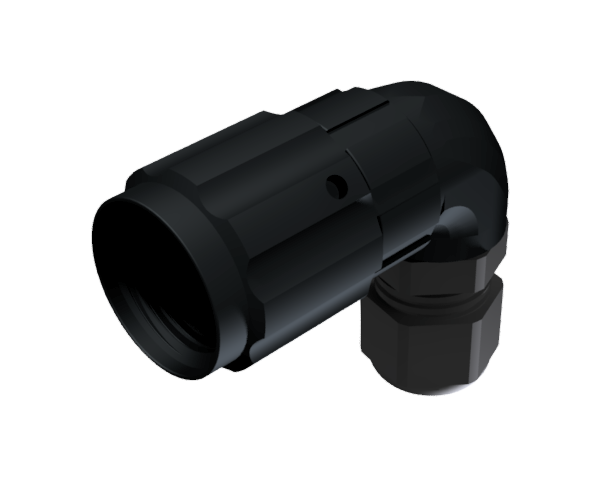 Conector multicontacto aéreo de codo macho para soldar de tamaño 10 con 4 pines 10A y prensa estopas tipo D para cable Ø 4.5mm-10mm en negro anodizado IP68