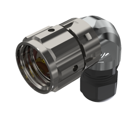 CONNECTOR MULTICONTACT AERIAL PLUG RIGHT ANGLE MALE SOLDER SIZE-20 3 PINS 25A CLAMP TYPE B CABLE Ø 7mm-13mm NICKEL IP68