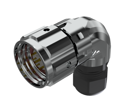 CONNECTOR MULTICONTACT AERIAL PLUG RIGHT ANGLE MALE SOLDER SIZE-20 5 PINS 10A CLAMP TYPE B CABLE Ø 7mm-13mm NICKEL IP68