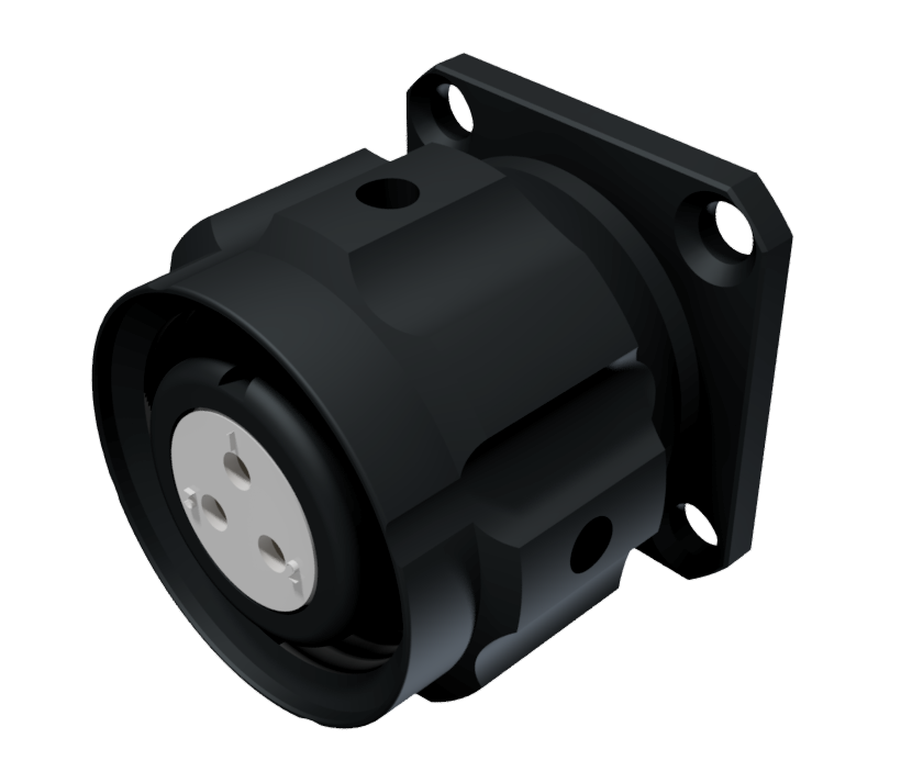 Conector multicontacto de base con racor y hembra para soldar de tamaño 10 con 3 pines 10A en anodizado negro IP68