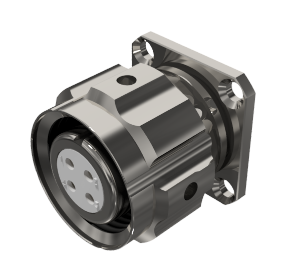 CONNECTOR MULTICONTACT RECEPTACLE WITH COUPLING NUT FEMALE SOLDER SIZE-10 4 PINS 10A NICKEL IP68