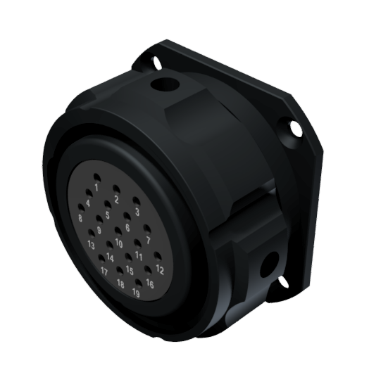 CONNECTOR MULTICONTACT RECEPTACLE WITH COUPLING NUT FEMALE SOLDER SIZE-30 19 PINS 10A BLACK ANODISED IP68