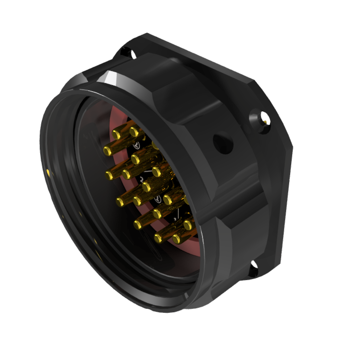 Conector base multicontacto con racor, macho, para soldar, tamaño-40, 19 pines, 25A, anodizado negro, IP68